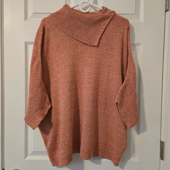 CAbi Foldover Pullover Split Mock Neck Sweater "Turmeric Fleck" Style3011 Size L - Picture 1 of 4